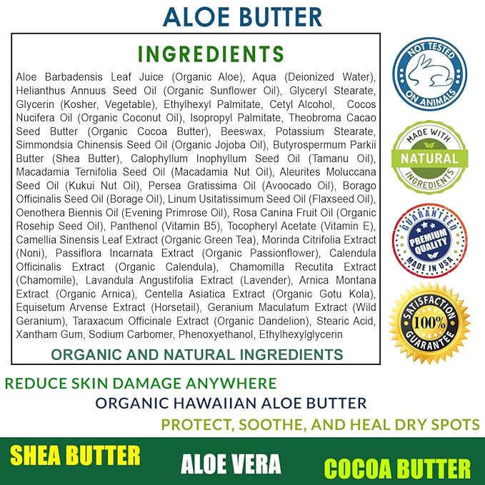 Total Activation Large 8 oz Hawaiian Aloe Vera Cream for Face, Moisturizer to use Day or Night, Anti Wrinkle Aloe Vera Lotion for Skin, Sunburn Relief, and Dry Skin