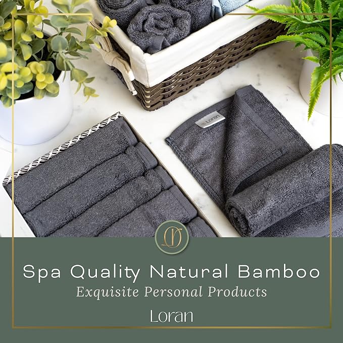 Charcoal Grey Washcloths Set of 6 Soft Facial Cloths 10” x 10” 100% Viscose Derived from Bamboo Spa-Like Feel Silky Face Cloth for Skin Cleansing
