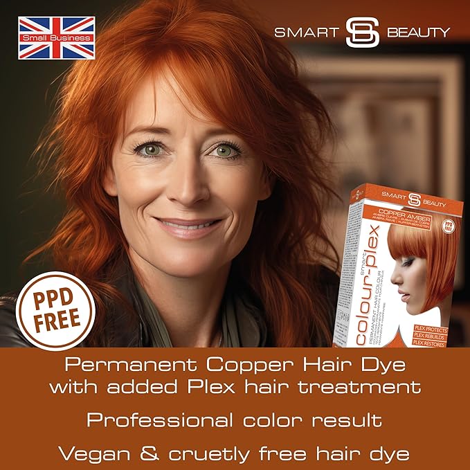 Smart Beauty Ginger Hair Dye, Permanent with Plex Anti-Breakage Technology, Copper Red, PPD Free, Vegan, Cruelty Free