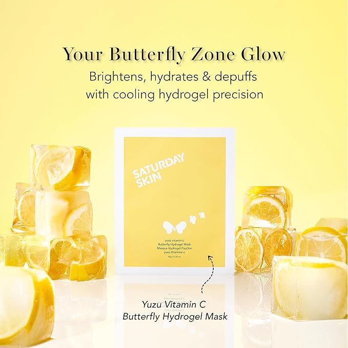 Saturday Skin Yuzu Vitamin C Hydrogel Mask, Cool Soothing Texture, Deep Hydration,Daily & Overnight Mask Suitable for All Skin Types, Korean Skincare, 4EA