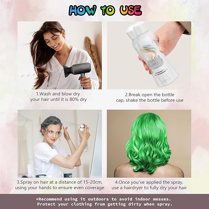 Green Temporary Hair Color Spray - Gentle Formula, Washable & Non-Sticky | Instant Hair Dye Alternative for Adults | Halloween, Costume, Party Makeup, 150ml