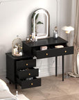 Garvee Makeup Vanity Desk with Mirror and Lights, Modern Black Vanity Table with 2 Drawers & Adjustable 3-Drawer Cabinet, Wood Dressing Table for Bedroom