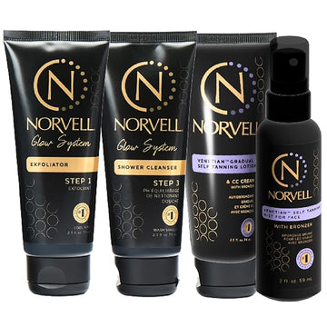 Norvell Venetian Self Tanner Maintenance Kit – Enhance Your Tan with Sunless Exfoliator 2.5 oz, Facial Tanning Mist 2 oz, pH Balancing Cleanser & Gradual Tanner 2.5 oz