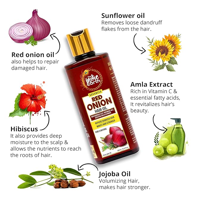 Advanced Red Onion Hair Growth Oil with Redensyl – Infused with 31+ Powerful Natural Herbs & Extracts Including Bhringraj, Tea Tree, Rosemary, Jojoba & Argan Oil - Anti Hair Fall & Hair Regrowth Oil