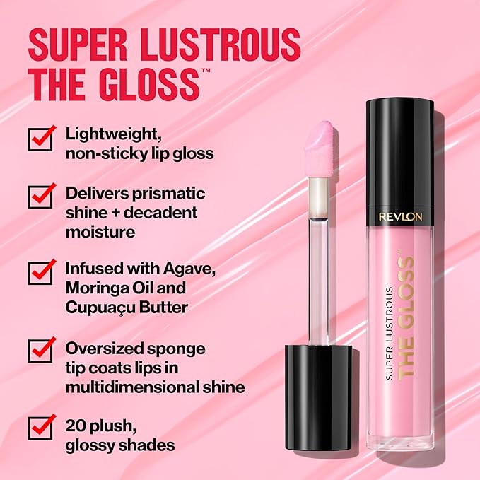 Revlon Super Lustrous Lip Gloss, Non-Sticky, Hydrating, High Shine Finish, 265 Black Cherry, 0.13 oz