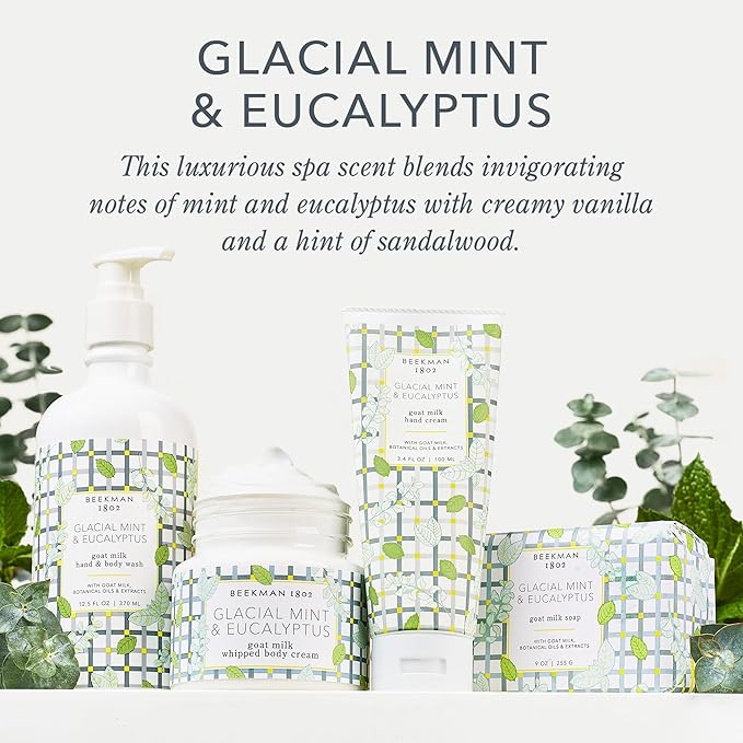 Beekman 1802 Glacial Mint & Eucalyptus Hand Cream - 2 oz - Scented - Nourishes, Hydrates & Repairs - With Goat Milk, Shea Butter & Glycerin - Non-Greasy - No Irritation - Good for Sensitive Skin