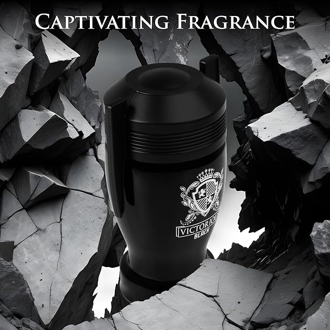 Victorious Black for Men Eau De Toilette 3.4 Fl Oz- Top Notes of Juicy Mandarin Orange & Grapefruit Blended with Sea Notes Base Notes of Ambergris, Guaiac Wood, Patchouli & Moss Elegant 100ml Bottle