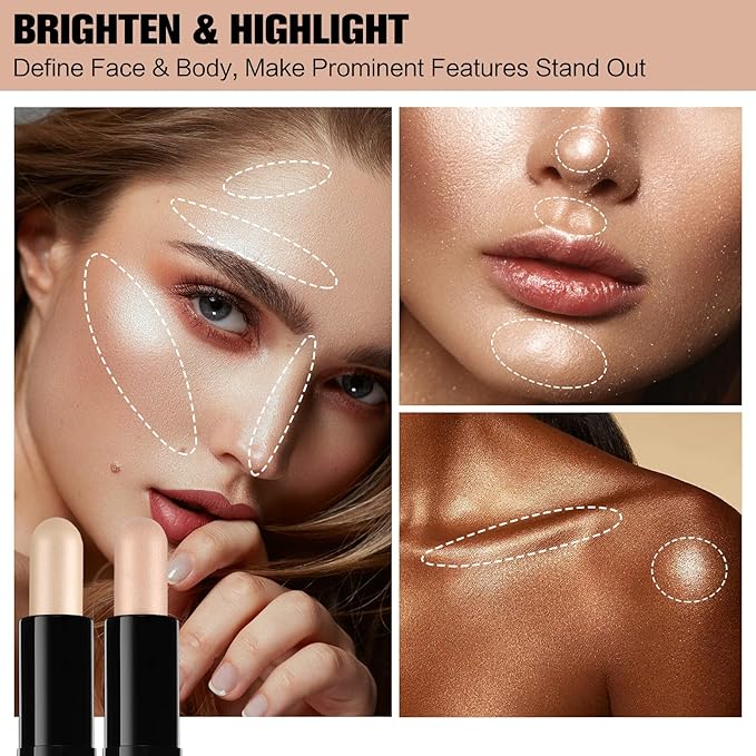 Contour Stick, 2Pcs Dual-Ended Highlighter Makeup Pen & + 02#)
