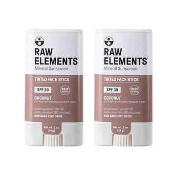 Raw Element Ultra-Moisturizing Face Tint Sunscreen, SPF 30+, Non Toxic Mineral Face Cream, Non Nano Zinc Oxide, Reef Friendly, Safe for All Ages, 0.5 oz, Coconut, Pack of 2
