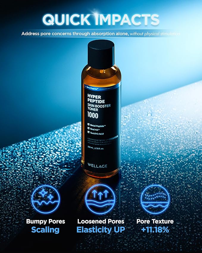 WELLAGE Hyper Peptide Skin Booster Face Toner - Korean Facial Astringent for Anti-Aging, Wrinkle Improvement, Elasticity Enhancement with Botul-Peptide, K-Beauty Skincare, 6.76 fl.oz.
