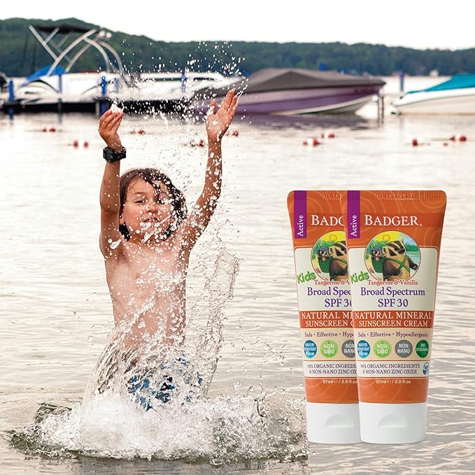 Badger - SPF 30 Kids Sunscreen Cream with Zinc Oxide for Face and Body, Broad Spectrum & Water Resistant Reef Safe Sunscreen, Natural Mineral Sunscreen with Organic Ingredients 2.9 fl oz (2 pack)