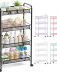 TOOLF 4-Tier Rolling Cart, Metal Utility Cart with 3 Hooks, Easy Assemble Mobile Storage Trolley On Wheels, Metal Shelving Units Kitchen Bathroom Laundry Room