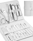Manicure Set Professional Nail Clippers Pedicure Kit, 16 pcs Stainless Steel Nail Care Tools Grooming Kit with Luxurious Travel Leather Case for Thick Nails Men Women Gift (White)