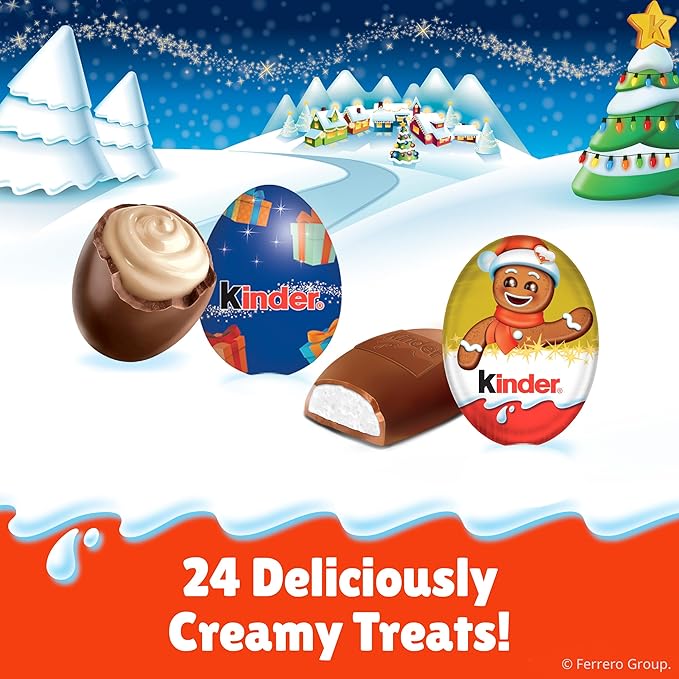 Kinder Chocolate Countdown Advent Calendar, Chocolate Candy, 2025, 2 Pack, Holiday gift for all, 24 Pieces 8.8 oz