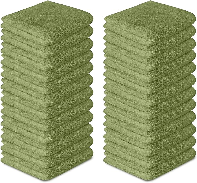 Softolle 100% Cotton Washcloths 24 Pack (12x12 Inches) Soft, Highly Absorbent Washcloth, Face Towels, Wash Cloths for Face, Ring Spun, Bulk Pack (Sage Green)