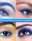 Maydear Blue Waterproof Mascara for Eyelashes - Long Lasting Smudgeproof Color for Women, Fast Dry Lengthening Eye Makeup for Party and Stage Use