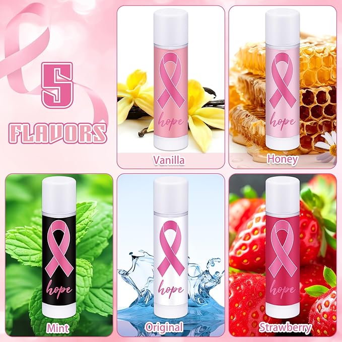 200 Pack Breast Cancer Awareness Accessories Gifts Bulk Lip Balms Favors Pink Ribbon Lip Balms Favors Breast Cancer Awareness Month Support Party Items Decorations for Women Men Survivors