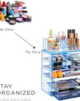 Sorbus Acrylic Makeup Organizer Set, 7-Drawer Vanity & Countertop Cosmetic Storage with Small & Wide Compartments, Blue Brilliance Makeup Storage for Brushes, Jewelry – Holiday Gift for Women & Teens