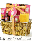 Bath & Body Gift Set, Luxury Home Spa Bath Gift Basket Citrus & Pink Grapefruit Spa Kit Gift Woman, 11 Pcs Self Care Kit Gifts With Bubble Bath, Massage Oil, Bath Brush, Birthday Gifts for Women