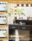 MIRROTOWEL Vanity Desk with Mirror and Lights, Dressing Table with Large Drawer, 2 Level Storage Dresser & 3 Lighting Modes Adjustable Brightness, Suitable for Bedroom