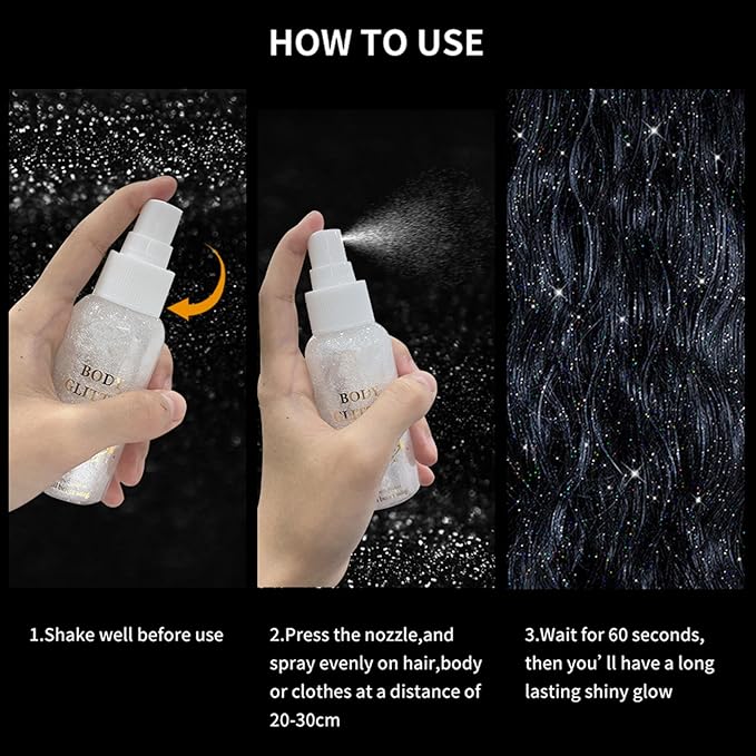 MAEPEOR Body Glitter Spray 4 Colors Quick-Drying and Non-Sticky Body Glitter Spray Moisturizing Bronze Body Shimmer for Face Hair Body (80ML, 13)
