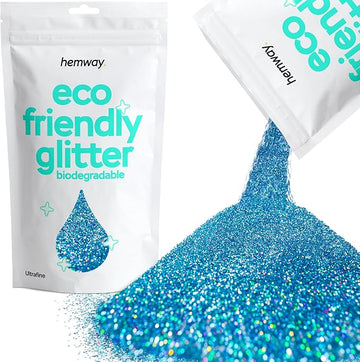 Hemway Eco Friendly Biodegradable Glitter 100g / 3.5oz Bio Cosmetic Safe Sparkle Vegan for Face, Eyeshadow, Body, Hair, Nail and Festival - Ultrafine (1/128" 0.008" 0.2mm) - Ocean Blue Holographic
