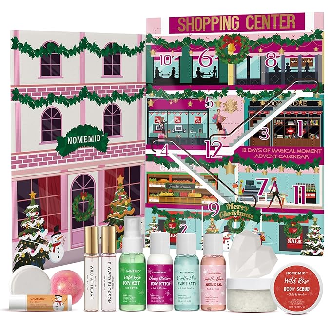 Beauty Advent Calendar 2025 for Adults Women & Teen Girls, 12 Days Bath and Body Christmas Gifts Sets for Women, 12pcs Spa Gift Baskets for Her, Skincare Beauty Gifts Box Kit