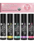 Moroccan Magic Organic Lip Balm 5 Piece Variety Pack Gift Set | Ultra-Hydrating Argan & Essential Oil Lip Moisturizer + Vitamin E | Smooth | Natural | Non-Toxic | Cruelty Free | 5 Pack