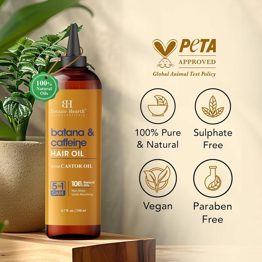 Botanic Hearth Caffeine & Batana Oil for Hair Growth Hair Oil (6.7 fl oz) | Revitalizing and Strengthening Hair Treatment for Fuller, Healthier Looking Hair | Suitable for All Hair Types
