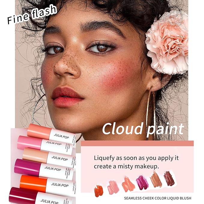 AKARY Velvet Mousse Liquid Blush Makeup for Cheeks, (Fine Flash))