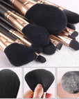 OMANIAC Makeup Brush Set Professional, 12 Pearlescent Wood Handle Makeup Brushes, Premium Cruelty-Free Synthetic Fiber Hair, Travel Make up Brushes Set with Case (Black).