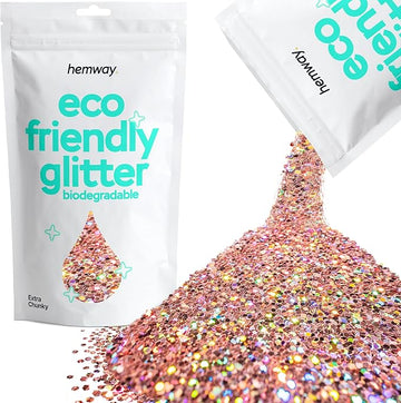 Hemway Eco Friendly Biodegradable Glitter 100g / 3.5oz Bio Cosmetic Safe Sparkle Vegan for Face, Eyeshadow, Body, Hair, Nail and Festival Makeup, Craft - 1/24" 0.04" 1mm - Rose Gold Holographic