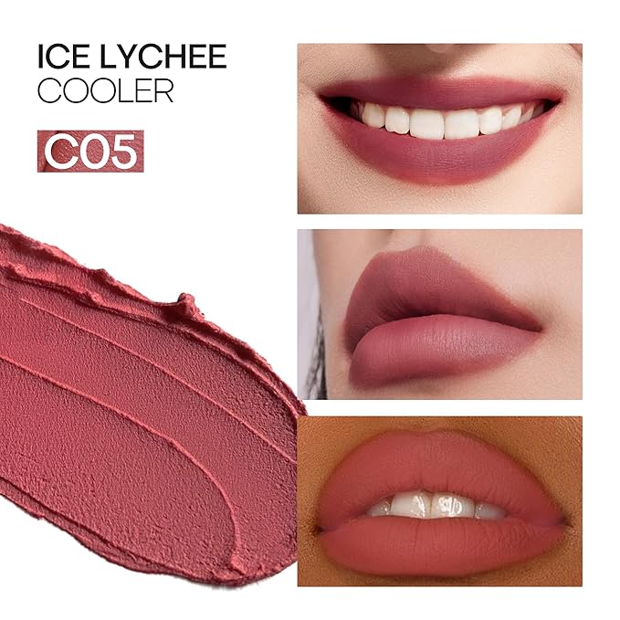 Mistine Cream Lip Gloss Thai latte Long Lasting Lip Gloss Non-sticky Silk Smooth Mist Matte Finish Lip Tint Gloss C05 Ice LYychee Cooler 0.1 fl oz 1 Count