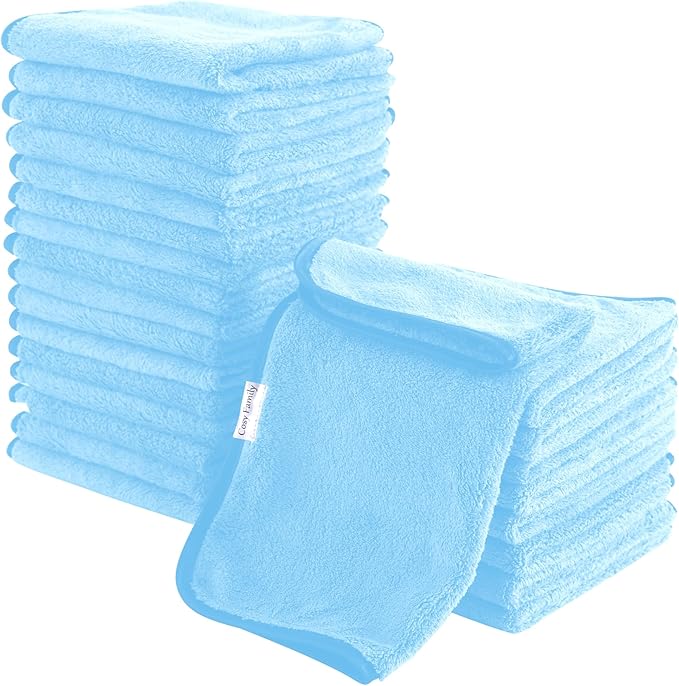 Cosy Family 24 Pack Soft Washcloths Set - 12 x 12 inches, Quick Drying - Highly Absorbent Coral Velvet Fingertip Towel Bathroom Wash Clothes for Bath, Spa, Facial, Kitchen - Aquamarine