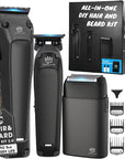 Royal Clips Hair and Beard Fade Kit 2.0 – Professional Clipper, Trimmer & Foil Shaver Bundle for Men, Complete Haircut Set for Barbers, Home Use & Grooming – 5-Hour Battery, 10pcs Limit Combs - Black