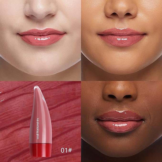 Juicy Lip Plumping Gloss, Pink Tinted Lip Gloss Lip Plumper, Hydrating Moisturizing Lip Tint Stain, Highly Pigmented Shine Glossy Lip Oil, Long-Lasting Lip Gloss For Women Girls Dry Lip Care-01#