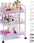 TOOLF 3-Tier Metal Rolling Cart, Mesh Wire Easy Assemble Utility Cart, Storage Trolley on Wheels with 3 Hooks, MetalStorage Shelving Units for Kitchen Bathroom Laundry Room
