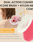 INNERNEED Food-Grade Silicone Body Scrubber Gentle Cleansing Brush with Exfoliating Net Sponge Bath Scrubbing Washcloth Case, More Hygienic and Well Lather (Pink Set)