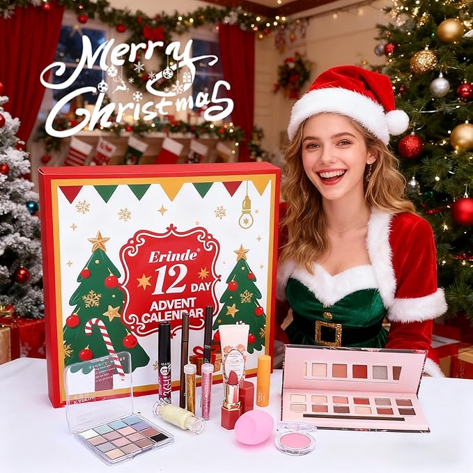 Erinde Makeup Advent Calendar 2025, 12 Days Christmas Gift Makeup Set for Teen Girls & Women, 2025 Xmas Holiday Countdown Calendar Beauty & Cosmetics Holiday Surprise Make Up Gift Kits for Women