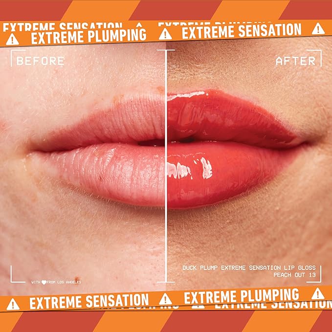 NYX PROFESSIONAL MAKEUP Duck Plump High Pigment Plumping Lip Gloss with Spicy Ginger, Vegan Lip Makeup - Peach Out (Vibrant Peach)