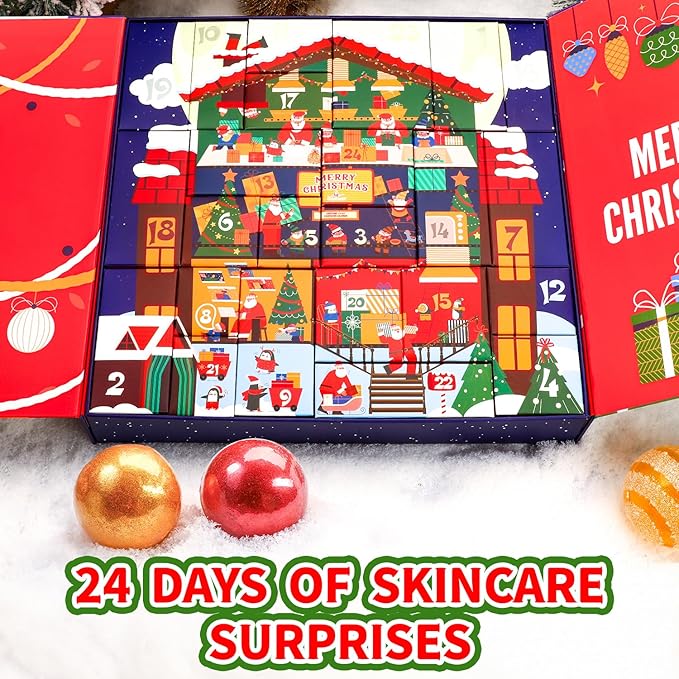 Advent Calendar 2025 Adult, Holiday Gift Baskets for Women with Hand Cream, Epsom Salt, Candle, Necklace, Brooch, Ear Clips, Skincare Beauty Advent Calendar, Happy New Year Countdown Calendar Gift Set