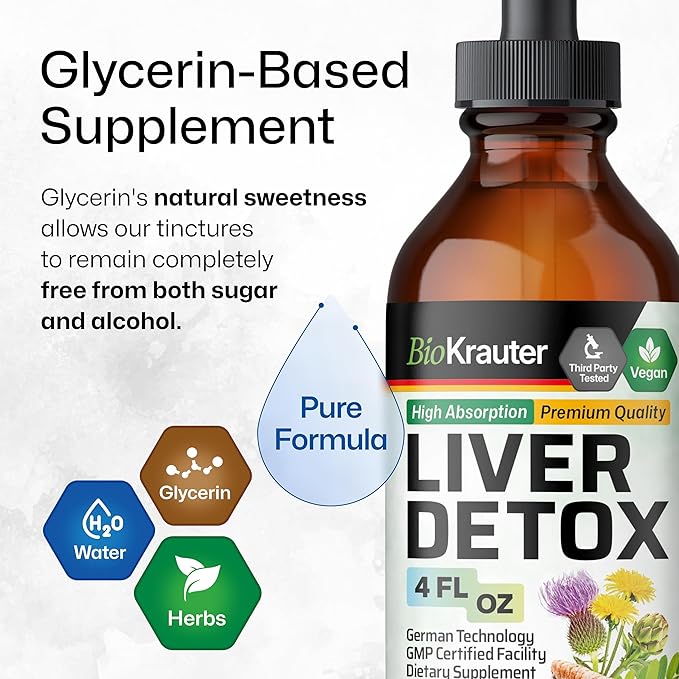 BIO KRAUTER Liver Detox Liquid - Liver Cleanse Detox Liquid Drops - Milk Thistle, Chanca Piedra, Turmeric, Dandelion, Artichoke - Liver Tincture - Vegan Drops 4 Fl. Oz.