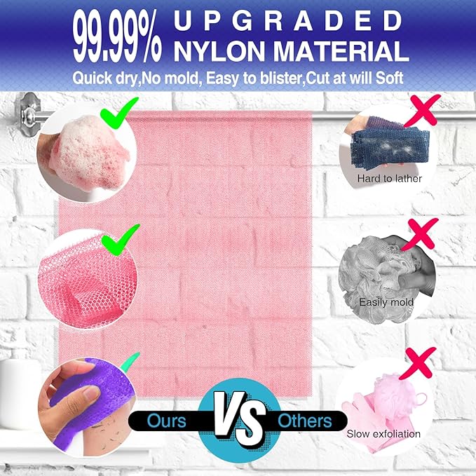 4 Pieces Exfoliating Washcloth Shower Towel African Net Sponge Japanese Wash Cloth Face Exfoliating Sponge Loofah Exfoliating Body Scrubber for Body Exfoliation (Purple, Pink, Green, Orange)