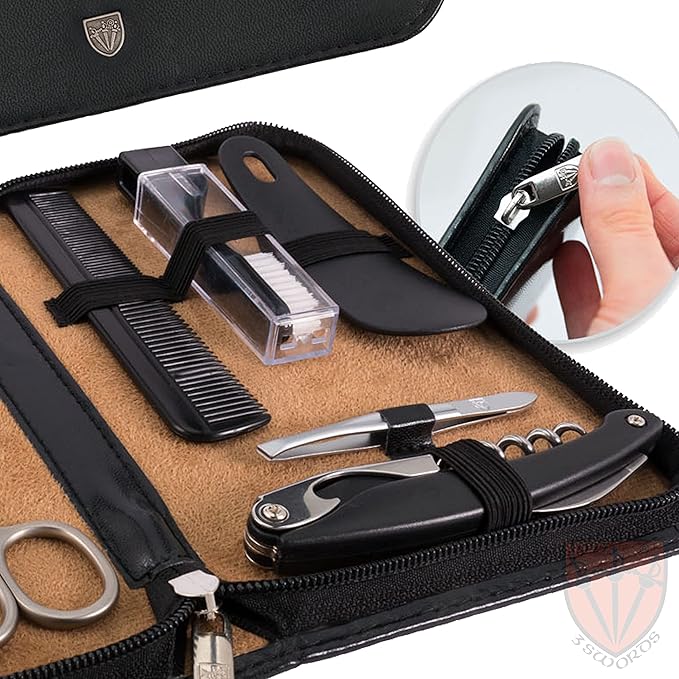 3 Swords Germany - brand quality 12 piece manicure pedicure grooming kit set for professional finger & toe nail care scissors clipper fashion leather case in gift box, Made by 3 Swords (00798)