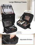 Relavel Rolling Makeup Case, 3 in 1 Hairstylist Traveling Bag Cosmetology Case on Wheels Large Hair Tools Cosmetics Train Case Makeup Artist Storage Organizer Trolley Suitcase with 360° Swivel Wheels
