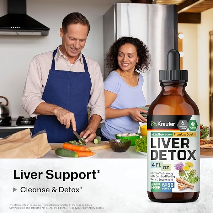 BIO KRAUTER Liver Detox Liquid - Liver Cleanse Detox Liquid Drops - Milk Thistle, Chanca Piedra, Turmeric, Dandelion, Artichoke - Liver Tincture - Vegan Drops 4 Fl. Oz.