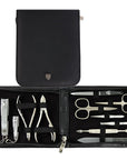 3 Swords Germany - brand quality 12 piece manicure pedicure grooming kit set for professional finger & toe nail care with black genuine leather case - Made in Germany