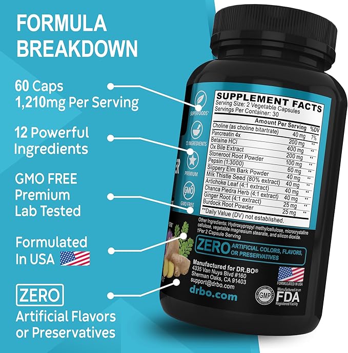 Gallbladder Supplements Cleanse Formula Support - Keto Digestive Enzymes with Ox Bile Supplement, Chanca Piedra & Betaine HCL - Gallstone Dissolver Kidney Liver Gall Bladder Flush Detox Stone Breaker