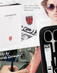 3 Swords Germany - brand quality 8 piece manicure pedicure grooming kit set for professional finger & toe nail care scissors clipper fashion leather case in gift box, Made in Solingen Germany (22009)