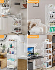 5 Tier Rolling Utility Cart with Handle,REBECAT Utility Cart Made of Multifunctional Storage Organizer Tool for Kitchen,Bathroom,Living Room,Office(White)